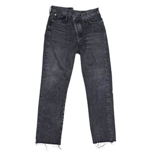 Agolde Criss Cross High-Rise Black Straight-Leg Raw Hem Jeans Size 28